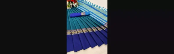 aura plain cotton silk saree blue color min scaled