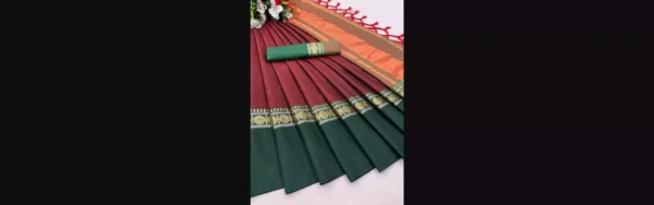 aura-plain-cotton-silk-saree-maroon-green