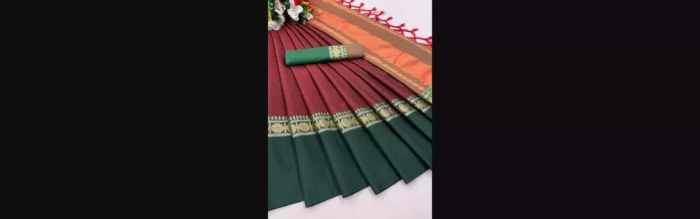 aura-plain-cotton-silk-saree-maroon-green