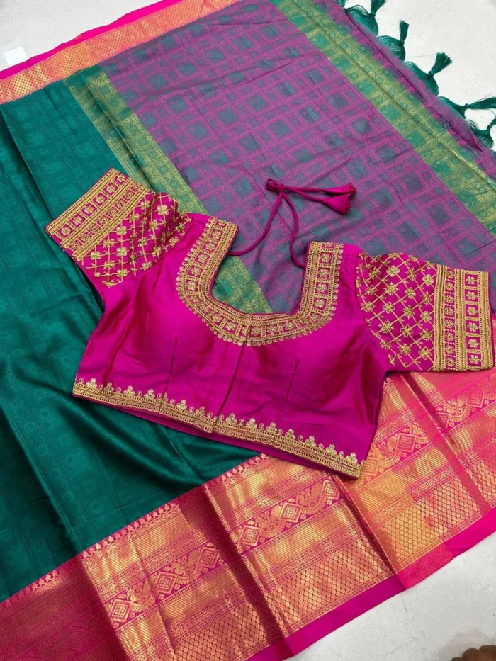 heavy rich cotton silk sarees with pink blouse