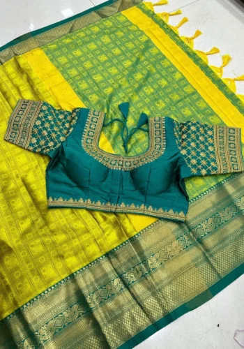 heavy rich cotton silk sarees yellow saree