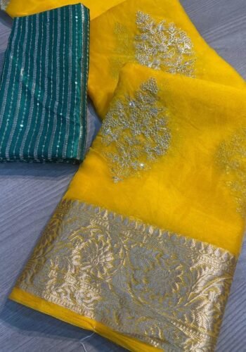 beautiful-yellow-organza-saree