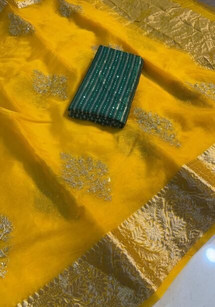 beautiful-yellow-organza-saree-open