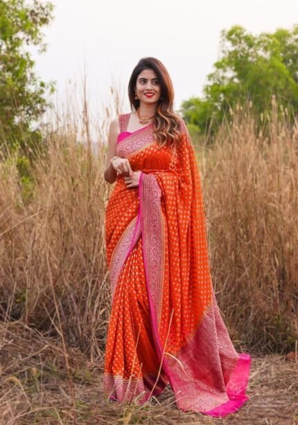 orange-soft-lichi-silk-saree