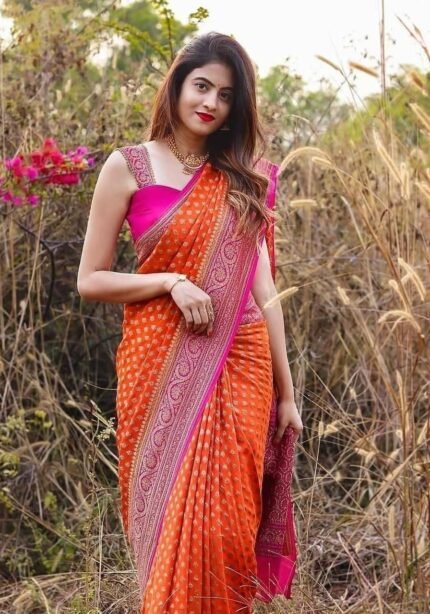 orange-soft-lichi-silk-saree-close