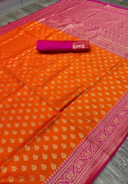 orange-soft-lichi-silk-saree-open