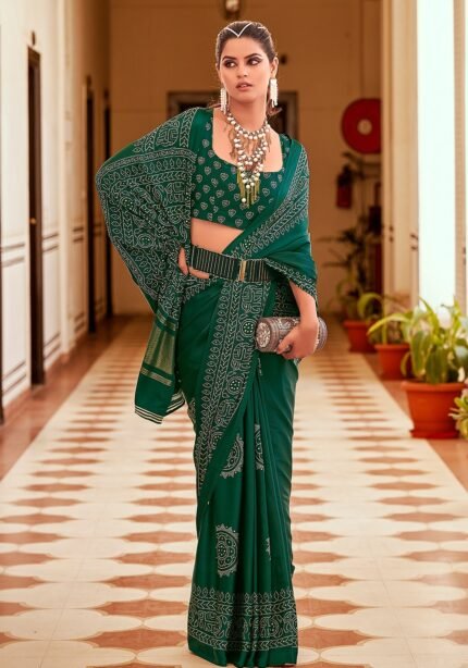 printed-foil-work-saree-green-color