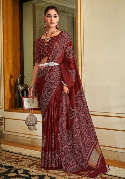 printed-foil-work-saree-maroon