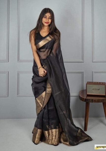 solid-kora-organza-saree-black