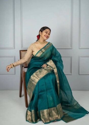 solid-kora-organza-saree-green