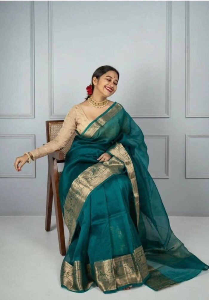 solid-kora-organza-saree-green