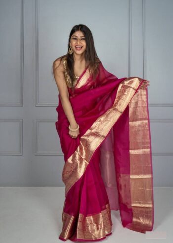 solid-kora-organza-saree-magenta