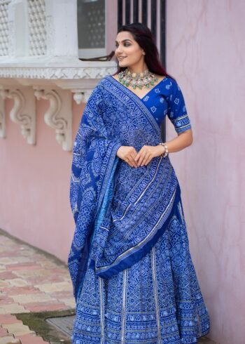 Bandhani Printed Navy Blue Lehenga
