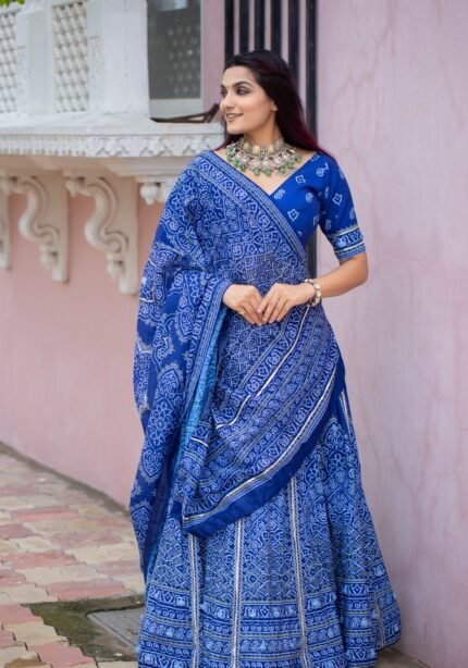 Bandhani Printed Navy Blue Lehenga