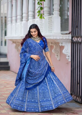 Bandhani Printed Navy Blue Lehenga