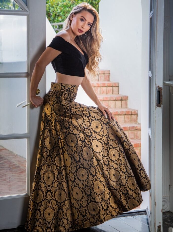 Black Banarasi Lehenga With Mulberry Blouse