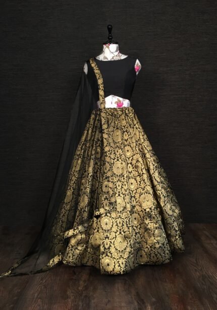 Black Banarasi Lehenga With Mulberry Blouse