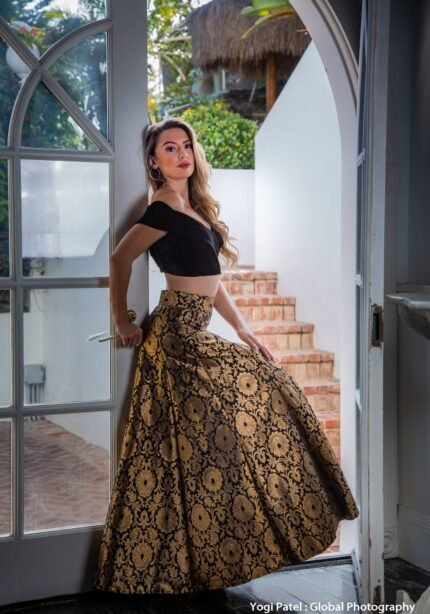 Black Banarasi Lehenga With Mulberry Blouse