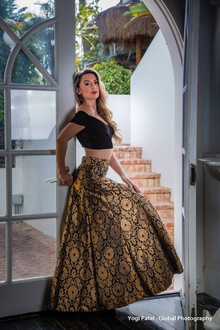 Black Banarasi Lehenga With Mulberry Blouse