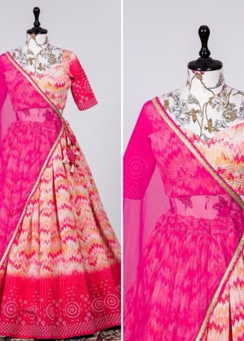 Crochet Work Chinon Lehenga for Haldi
