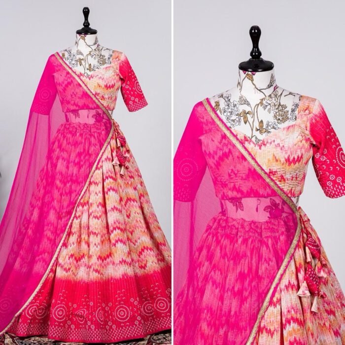 Crochet Work Chinon Lehenga for Haldi