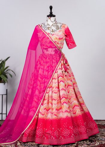 Crochet Work Chinon Lehenga for Haldi