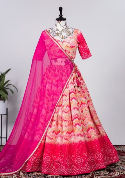 Crochet Work Chinon Lehenga for Haldi