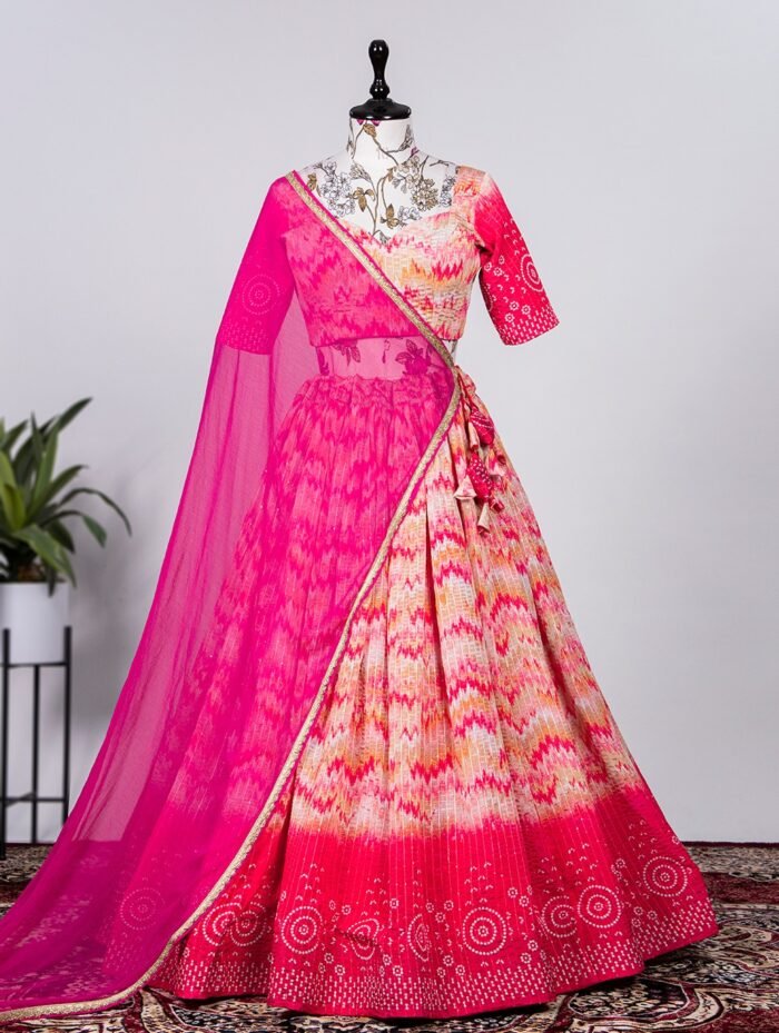 Crochet Work Chinon Lehenga for Haldi