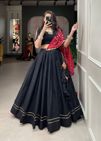 Plain Gotta Patti Cotton Lehenga black color