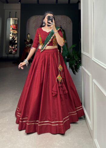 Plain Gotta Patti Cotton Lehenga maroon color