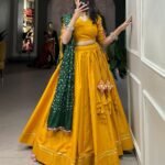 Plain Gotta Patti Cotton Lehenga yellow color