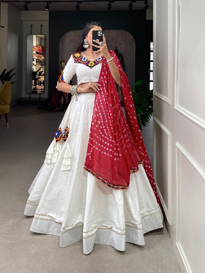 Plain Gotta Patti Cotton Lehenga white color