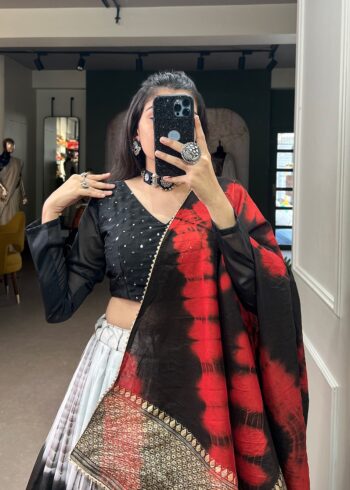 Pure Chanderi Shibori Print Lehenga