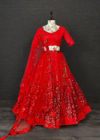 Sequins Embroidery Work Net Lehenga