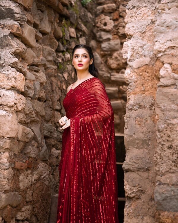 Red Sequins Party Wear Saree