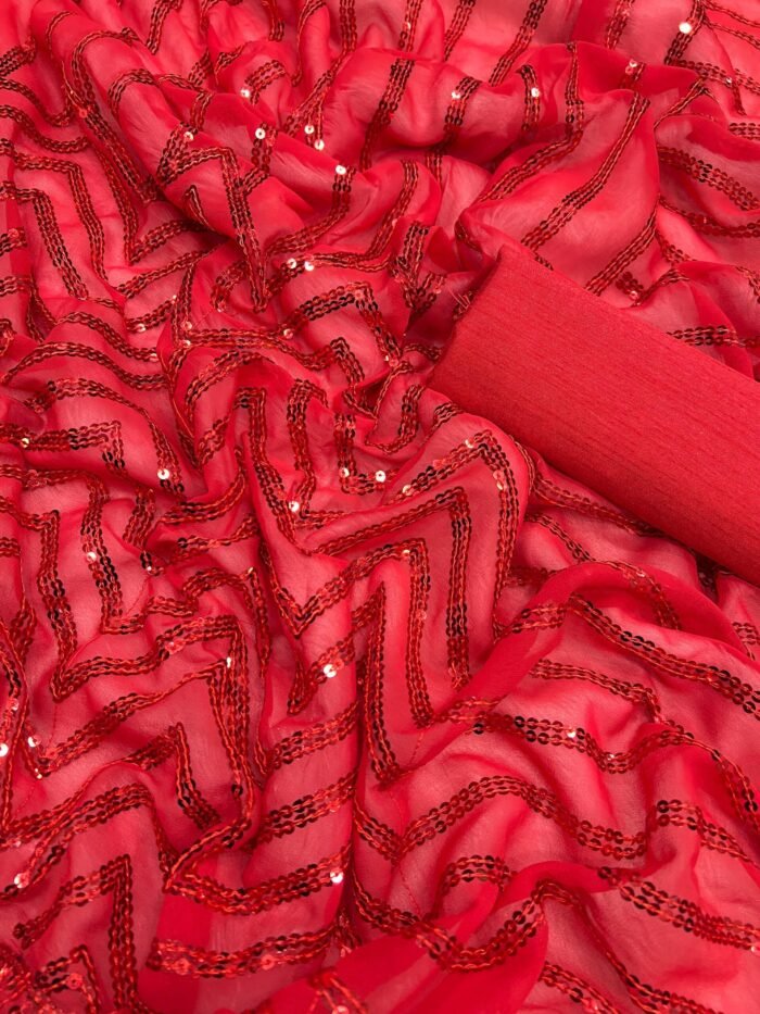 Red Sequins Party Wear Saree