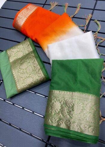 Solid Organza Saree in Tri-color flag saree