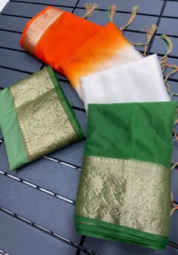 Solid Organza Saree in Tri-color flag saree