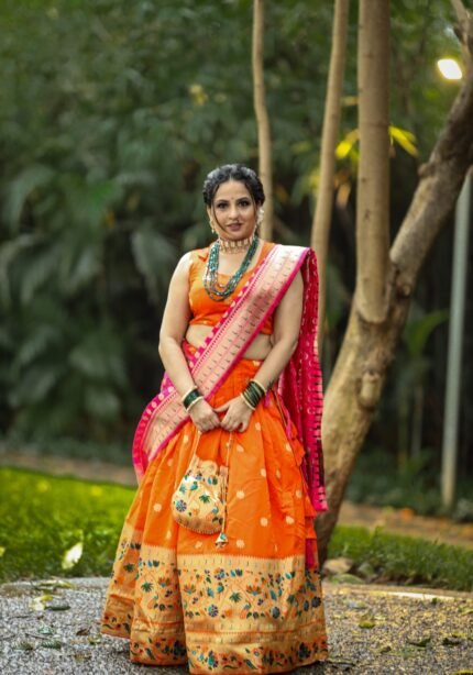 South Indian Paithani Orange Lehenga