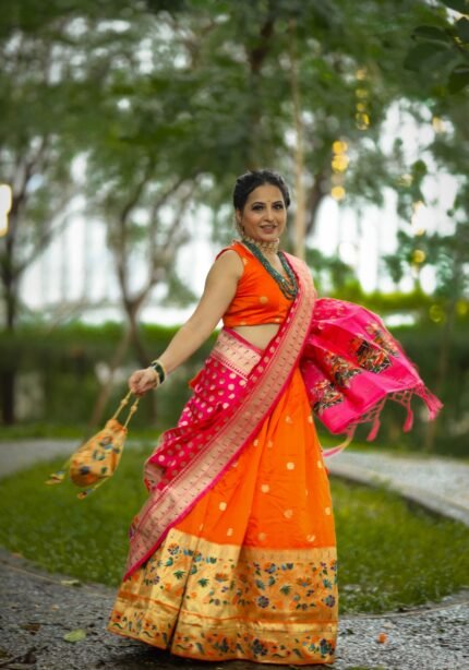 South Indian Paithani Orange Lehenga