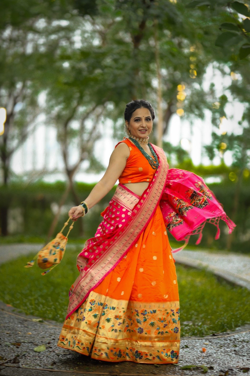 PARROT GREEN PAITHANI SAREE WITH DESIGNER BLOUSE AND UNIQUE LATKANS-OM –  www.soosi.co.in