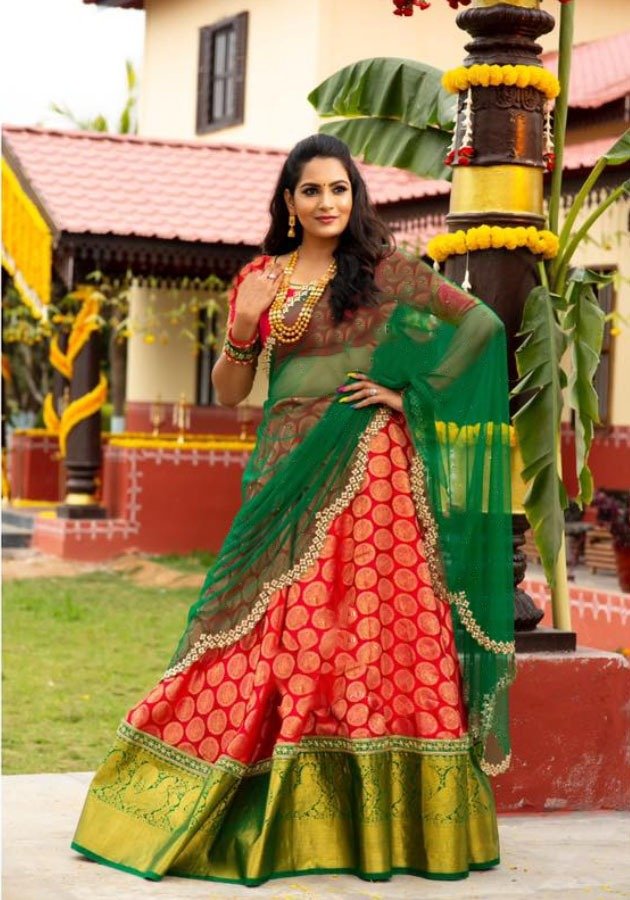 Krishna South Indian Lehenga skirt dark GREEN - 26