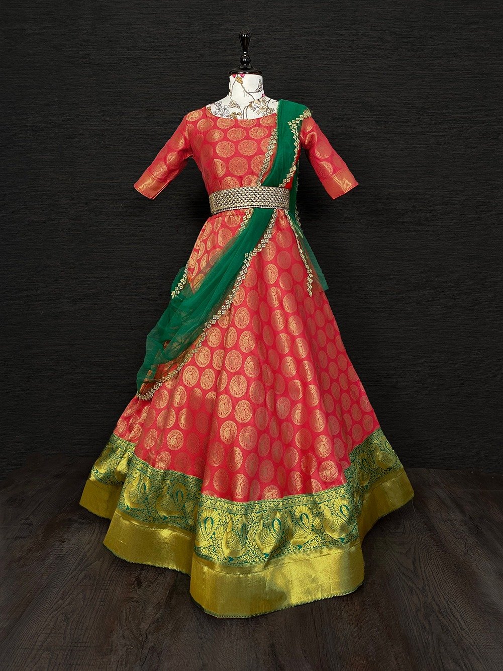 Buy New Designed South Indian Lehenga Choli For women And  Girls-Kumkum-Pista Green Online at Best Prices in India - JioMart.