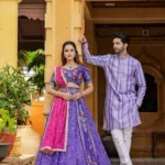 Iris Purple Color Lehenga Choli With Mens Kurta For Couple Combo Outfit
