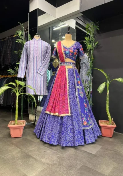 Iris Purple Color Lehenga Choli With Mens Kurta For Couple Combo Outfit