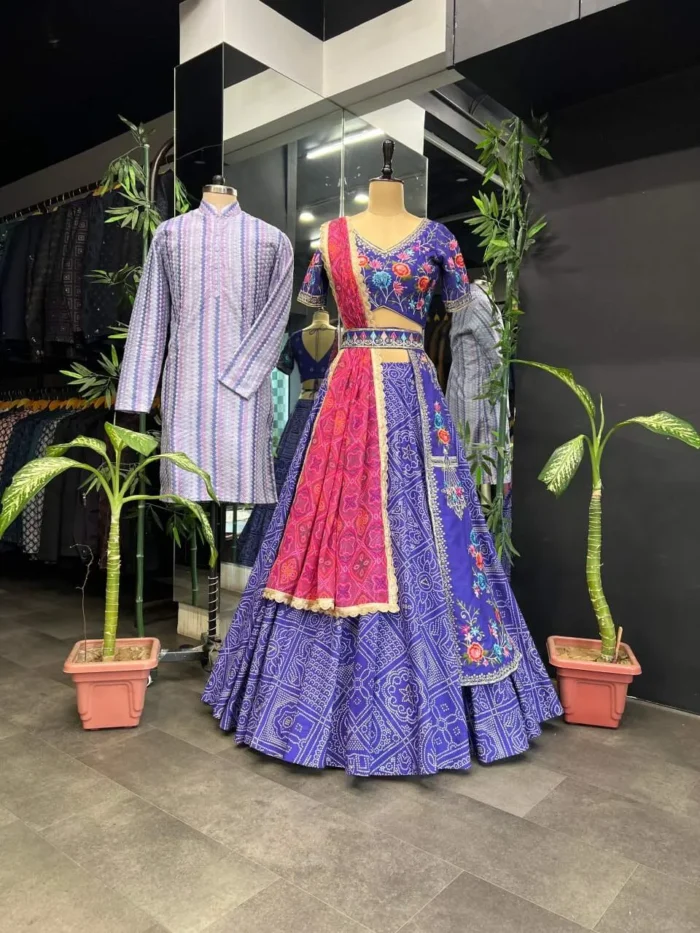 Iris Purple Color Lehenga Choli With Mens Kurta For Couple Combo Outfit