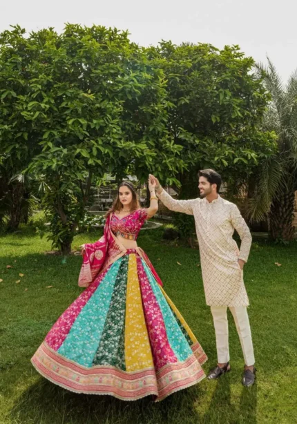 Multi Color Embroidered Lehenga Choli with Kurta