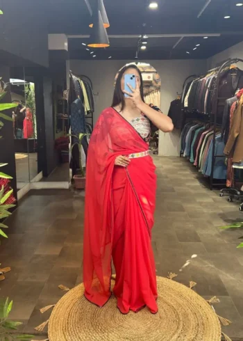 Designer Party Wear Saree With Stitched Blouse