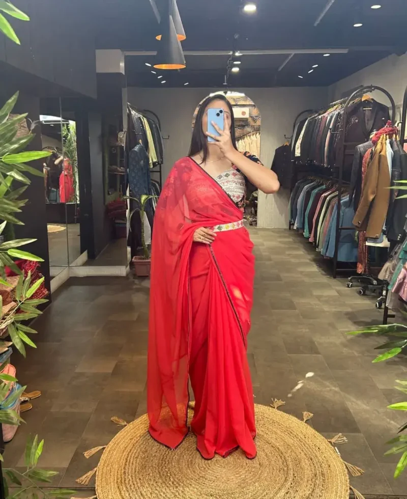 Designer Party Wear Saree With Stitched Blouse