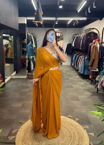 Designer Party Wear Saree With Stitched Blouse